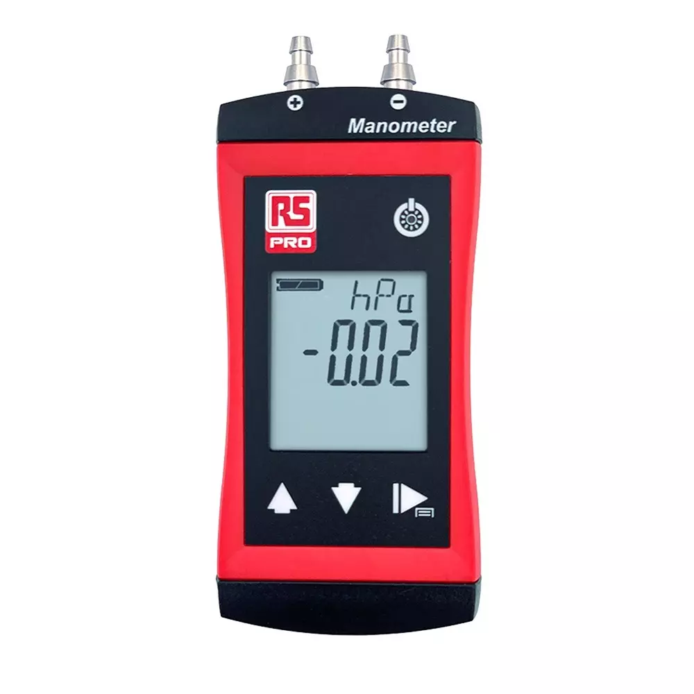 RS PRO Manometer LCD Backlight ±0.2 % Accuracy IP67 Battery AA 54 mm, 2739926