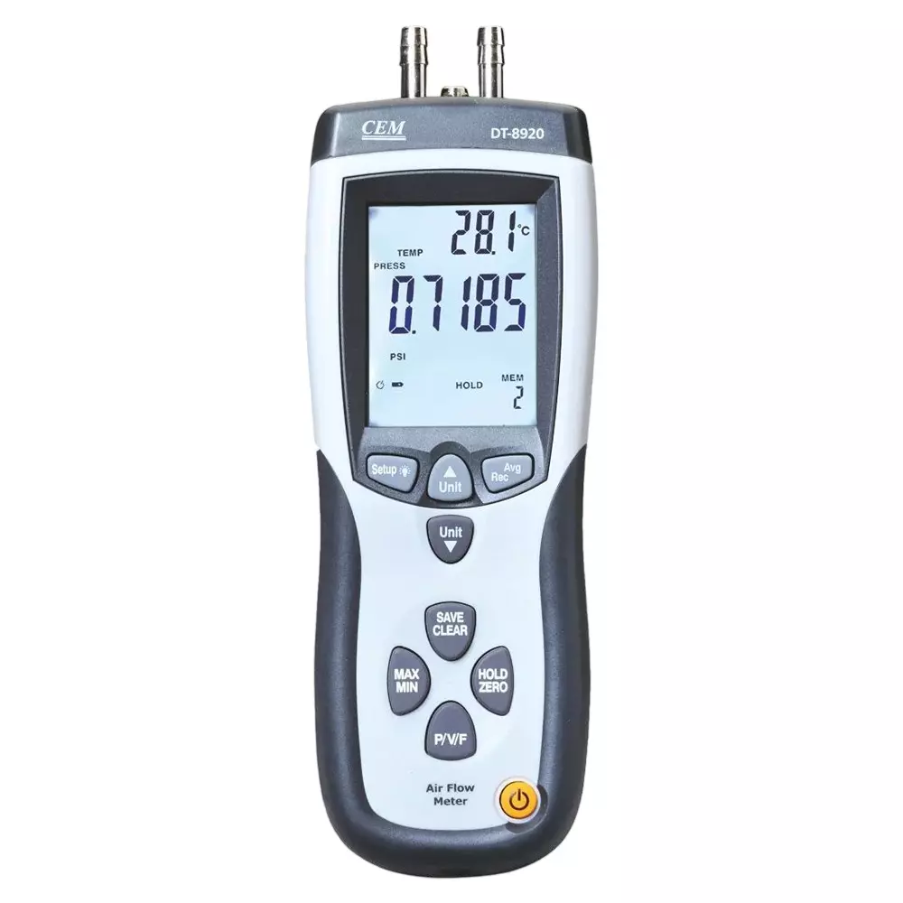 MEXTECH Manometer with AnemometerLarge Backlit LCD Display ±5000 Pa Pressure Range, DT8920