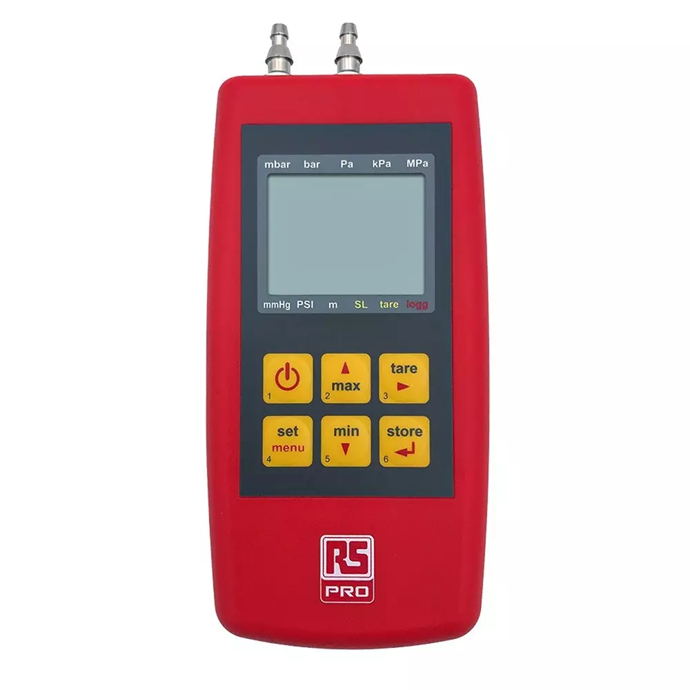 RS PRO Manometer LCD 0.2 %FS Accuracy IP65 9 V Battery 74 mm, 2051444