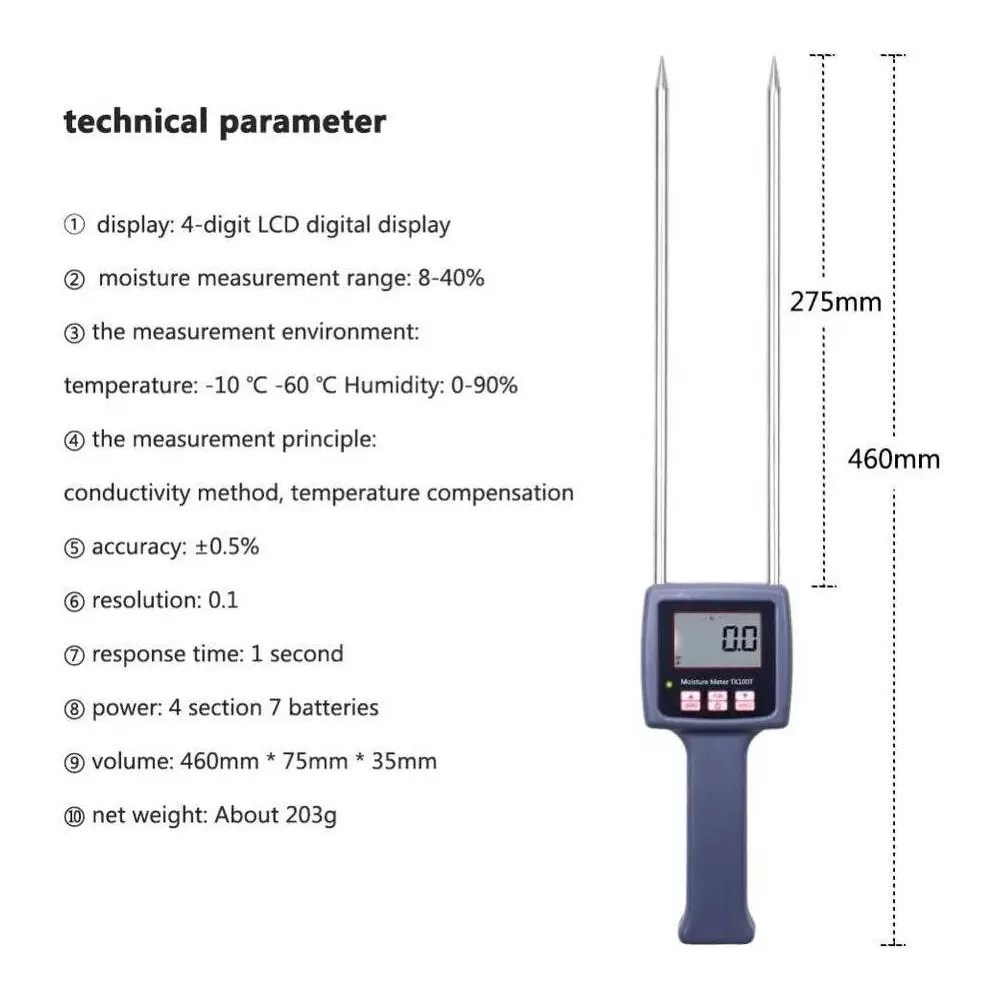MxRady Tobacco Moisture Meter Pin Type with 8-40% Measurement Range and ±0.5% Accuracy, TK-100T