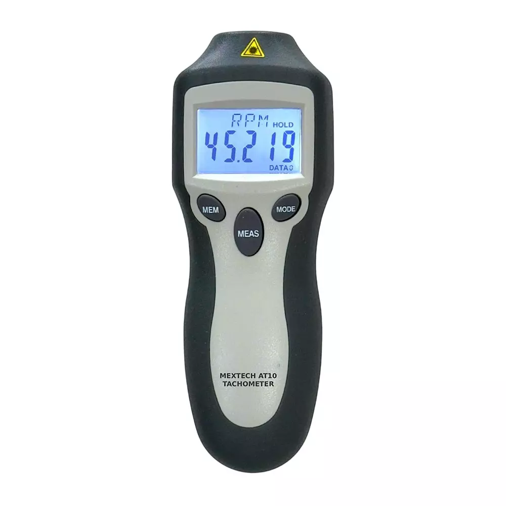 MEXTECH Digital Tachometer 5 Digit LCD Display Contact and Non-Contact 1 to 200,000 RPM TOT Range ±(0.05% + 1 Digit) Accuracy, AT10