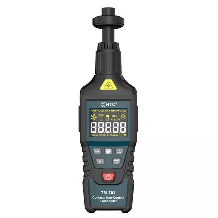HTC Digital Tachometer 700 mAh Lithium Battery 1.0 to 19,999 RPM (Contact), 10 to 99,999 RPM (Non-Contact) Measurement Range, TM-702