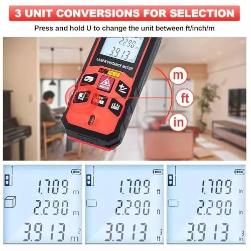 MECRAAF Laser Distance Meter with Battery 0.03–40 m Range Backlit LCD, Multi-line Display Polyvinyl Chloride (PVC) ±1.5–2 mm Accuracy, LMT-40