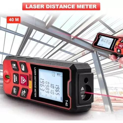 MECRAAF Laser Distance Meter with Battery 0.03–40 m Range Backlit LCD, Multi-line Display Polyvinyl Chloride (PVC) ±1.5–2 mm Accuracy, LMT-40