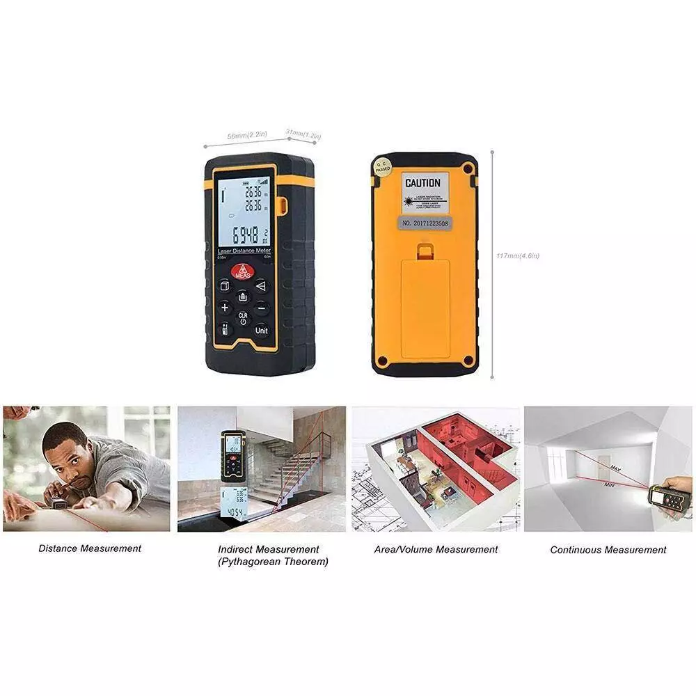 HSETIN Laser Distance Meter Range 60 m and Accuracy ±2 mm, HT-100