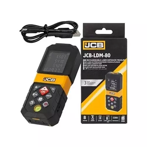 JCB Laser Distance Meter with Type‑C USB Cable Plastic 0 °C to 40 °C Operating Temperature Yellow, JCB-LDM-80