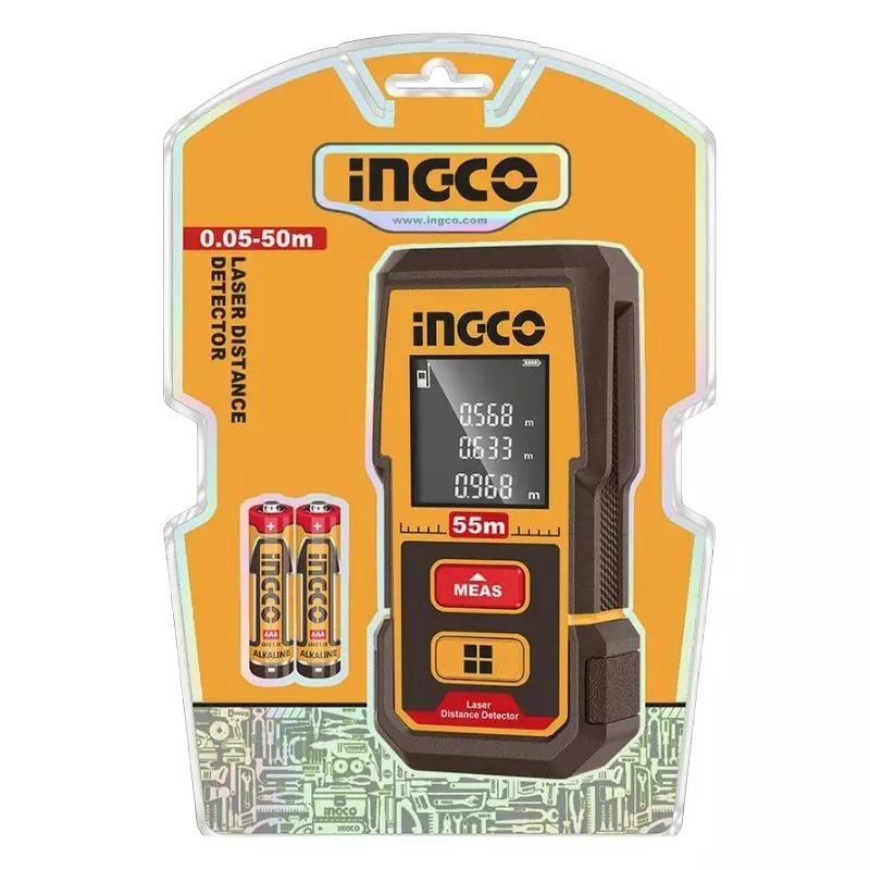Ingco Laser Distance Detector 55 m Measurement Range ±2.0 mm Accuracy with AAA Battery, HLDD05086
