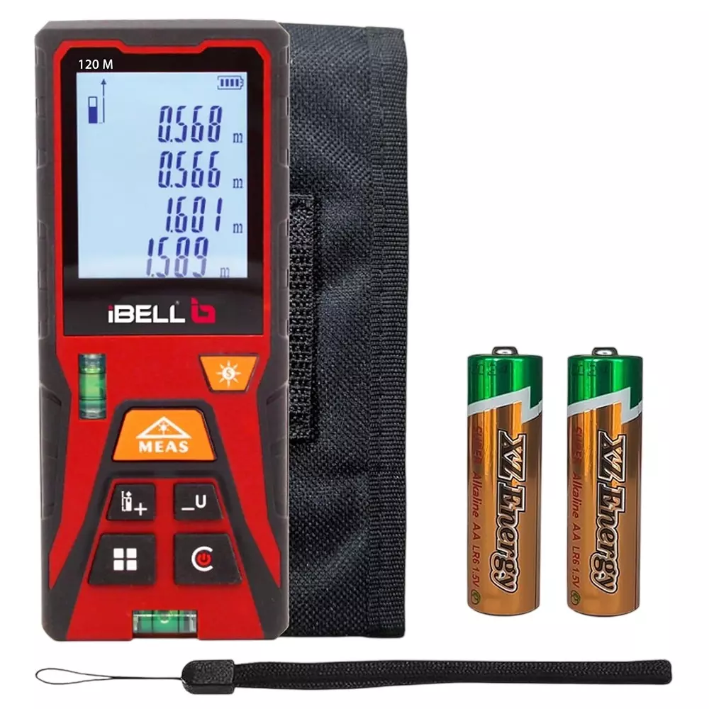 IBELL Laser Distance Meter 120 m Measurement Range ±2.0 mm Accuracy with 2 Pcs AAA Batteries, IBL DM120.02