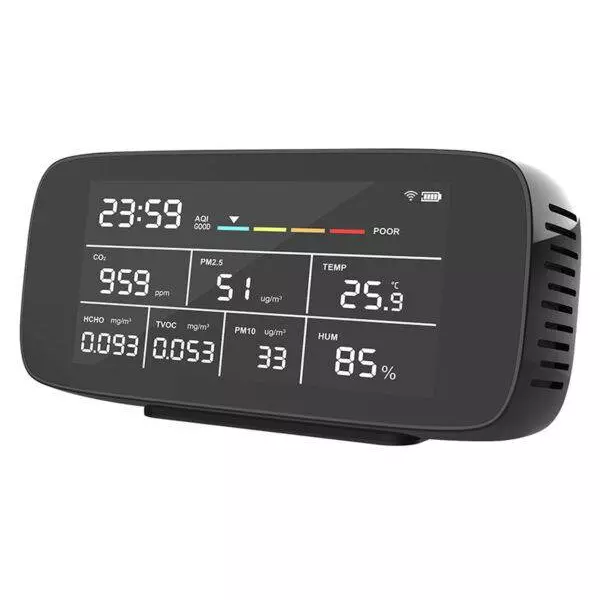 MxRady 10 in 1 Air Quality Meter Detects CO2, PM2.5/PM10, HCHO, TVOC, Temp, Humidity, Air Quality, AQM 10 In 1 With WIFI