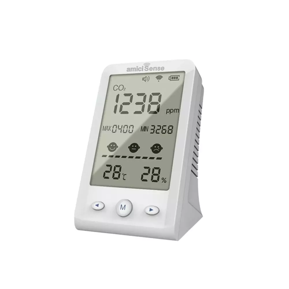 amiciSense 3-in-1 CO₂ Meter Air Quality Monitor with Temperature & Humidity Display NDIR Sensor, 1xCO2-DM67