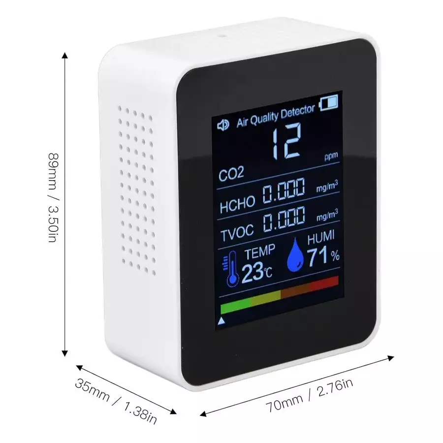 HSETIN Air Quality Detector Battery Powered CO₂/TVOC/HCHO/PM 2.5/1.0/10 Detection Range, ZN-2CO7
