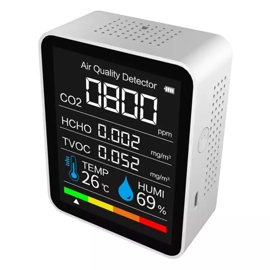 HSETIN Air Quality Detector Battery Powered CO₂/TVOC/HCHO/PM 2.5/1.0/10 Detection Range, ZN-2CO7