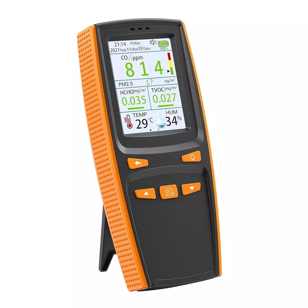 MxRady 10 in 1 Air Quality Monitor Detects CO2, PM2.5/10, HCHO, TVOC, Temperature, Humidity and AQI
