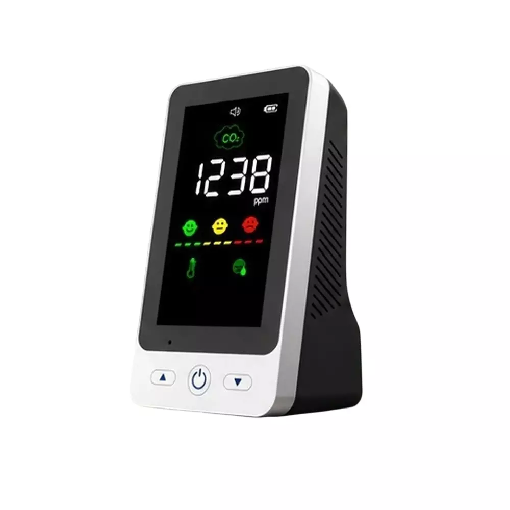 HSETIN 4 In 1 CO2 Air Quality Monitor Meter, Multifunctional Battery Powered Plastic -10°C to 50°C Temperature Range for Labs & Industrial Use