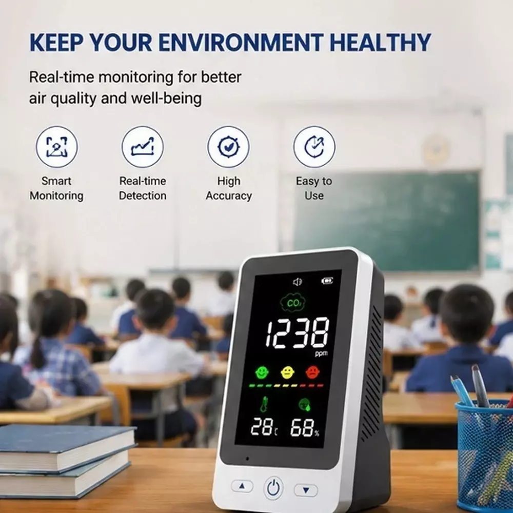 hsetin-4-in-1-co2-air-quality-monitor-meter-multifunctional-battery-powered-plastic-10c-to-50c-temperature-range-for-labs-industrial-use
