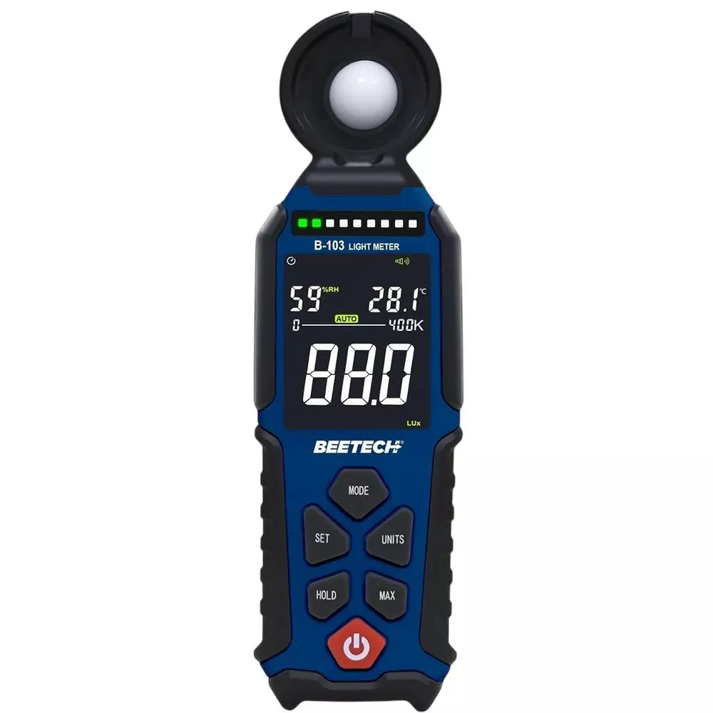 BEETECH Digital Light Meter with 2.8 inch (71.12 mm) HD Color Display and 0 to 400 kLux/0 to 40 kFc Auto Range, B-103