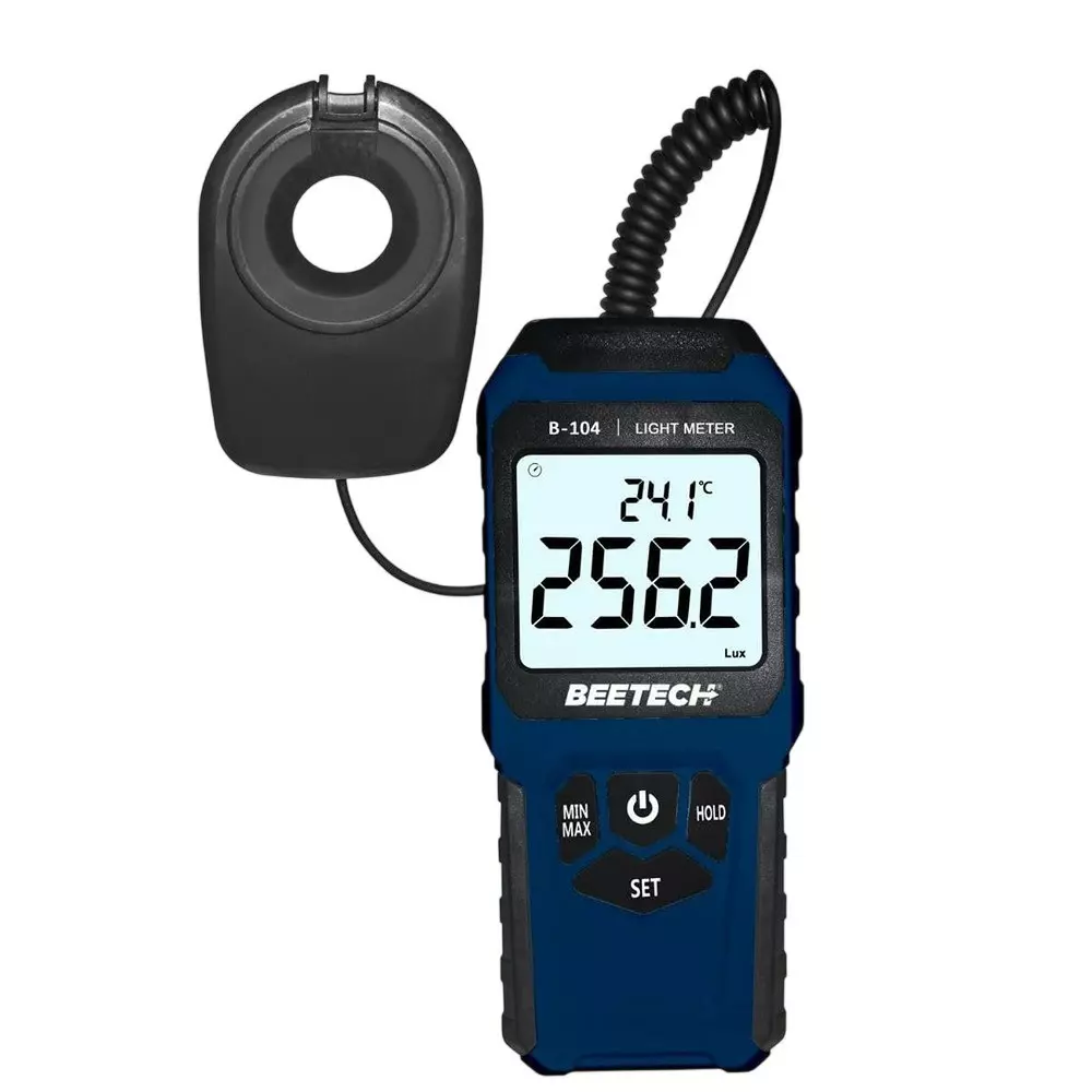 BEETECH Digital Light Meter With Attached Probe, 0 to 200 K Lux, 0 Fc to 200 Fc Measurement Range and -10°C to 60°C Temperature Range, B-104