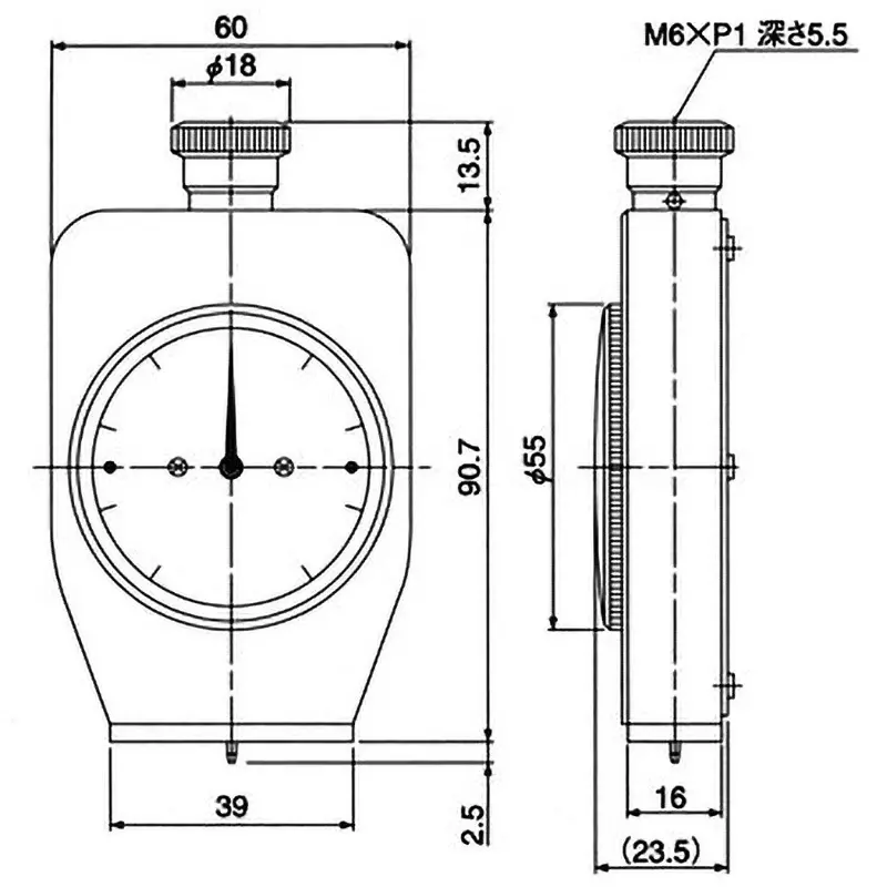 teclock-hardness-meter-analog-type-55-mm-outer-frame-diameter-0-to-100-angle-measurement-range-gs-719n