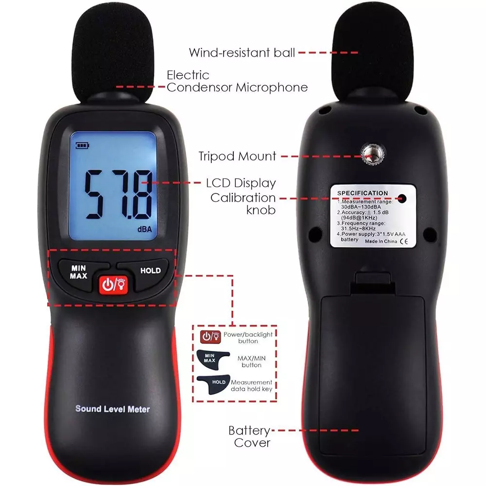 HSETIN Digital Sound Level Meter with Bluetooth, LCD Display and 30-130 dBA Range, HT-80B