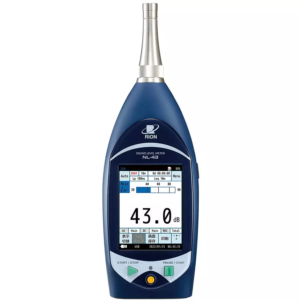Rion Sound Level Meter Graph display: Upper limit/70 to 130 dB can be set in 10 dB steps, Lower, NL-43K (with certification)