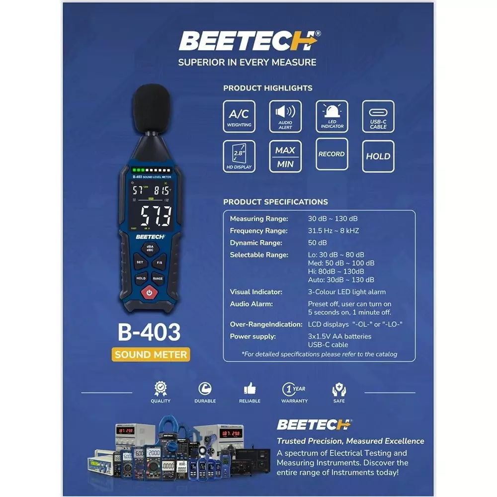 beetech-buzzer-alarm-sound-level-meter-with-4-digit-lcd-display-30-db-to-130-db-auto-manual-range-and-20-db-accuracy-b-403