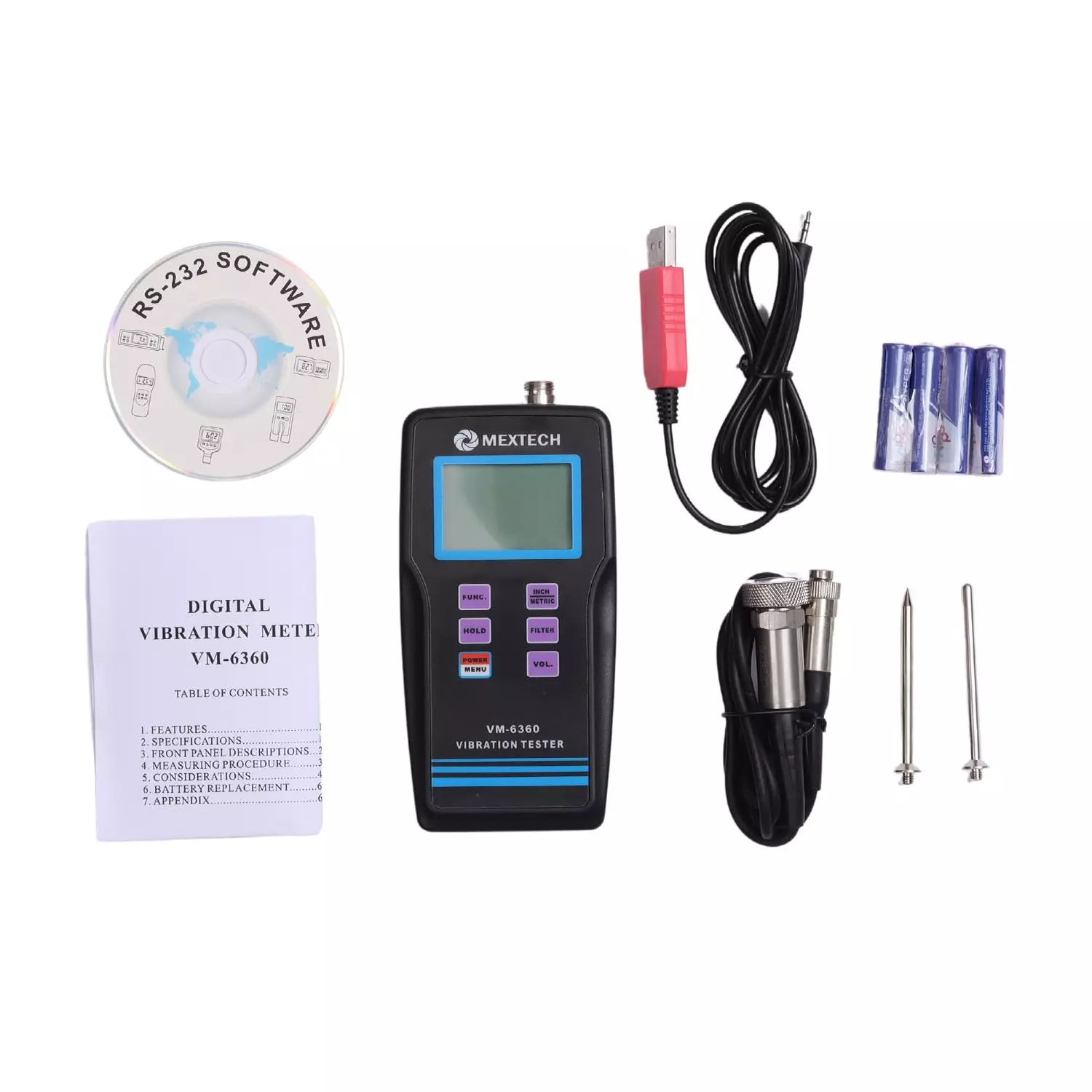 Mextech VM-6360 Velocity Range - 0.1-400 mm/s Vibration meter