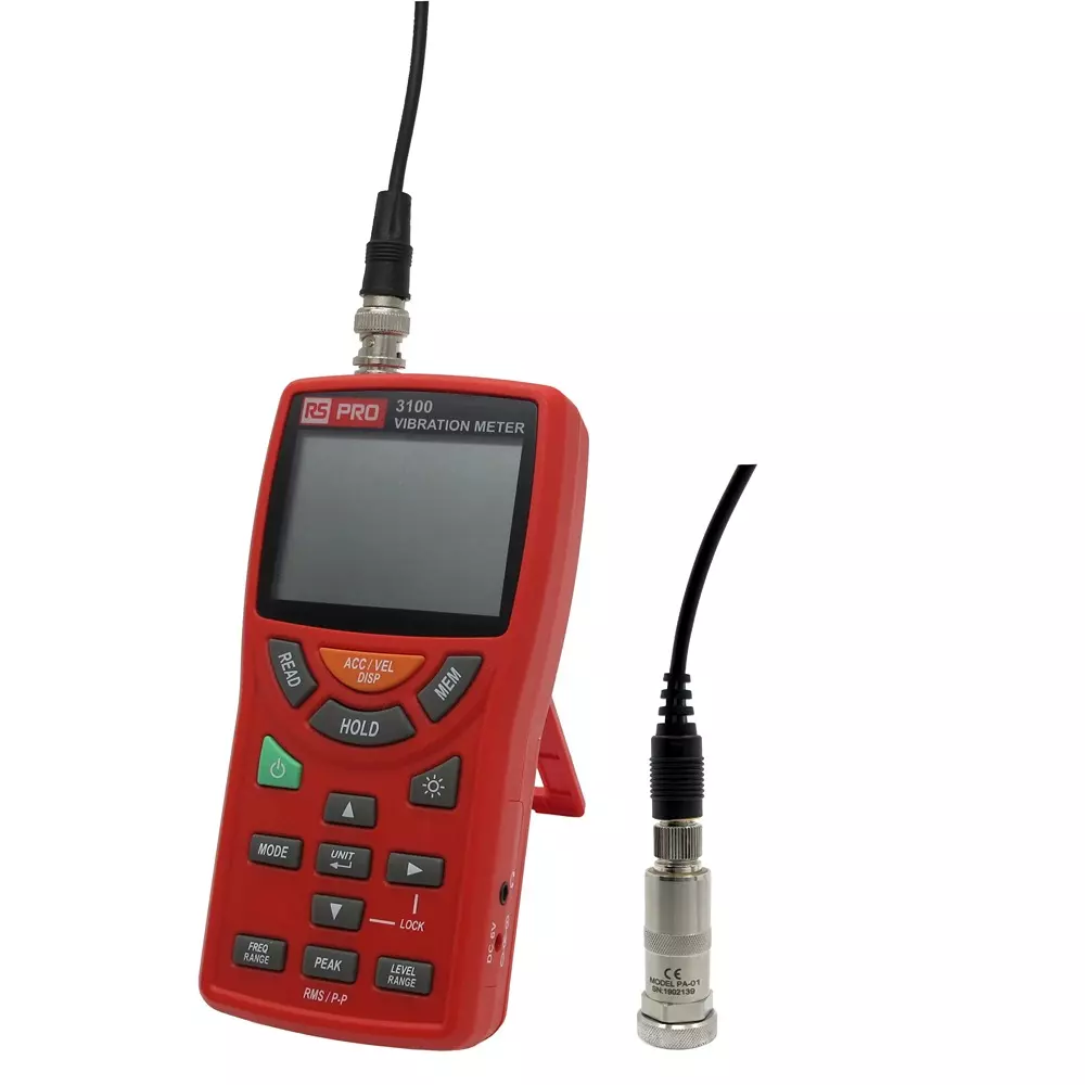 RS PRO Vibration Meter LCD AA 0.02 mm Tactile 100 mm Acceleration, Velocity, Displacement, 2543500