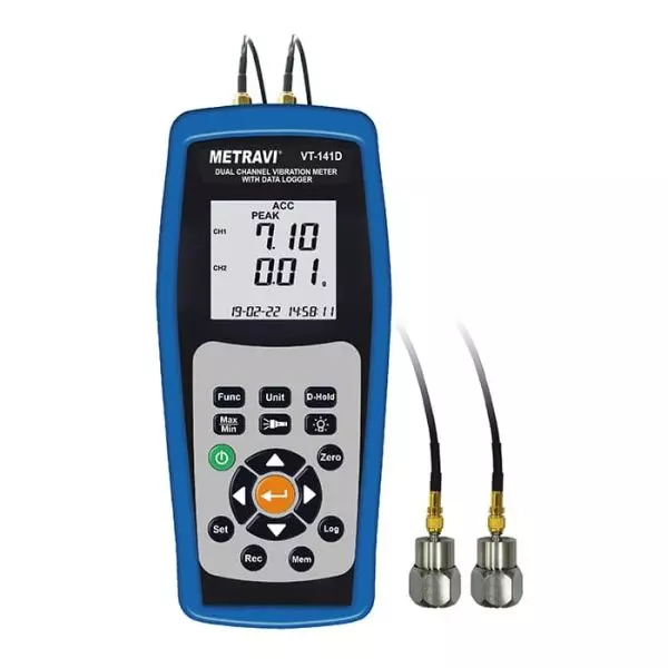 Metravi Dual Channel Vibration Meter with Data Logger Frequency Range 10 Hz to 5 kHz, VT-141D