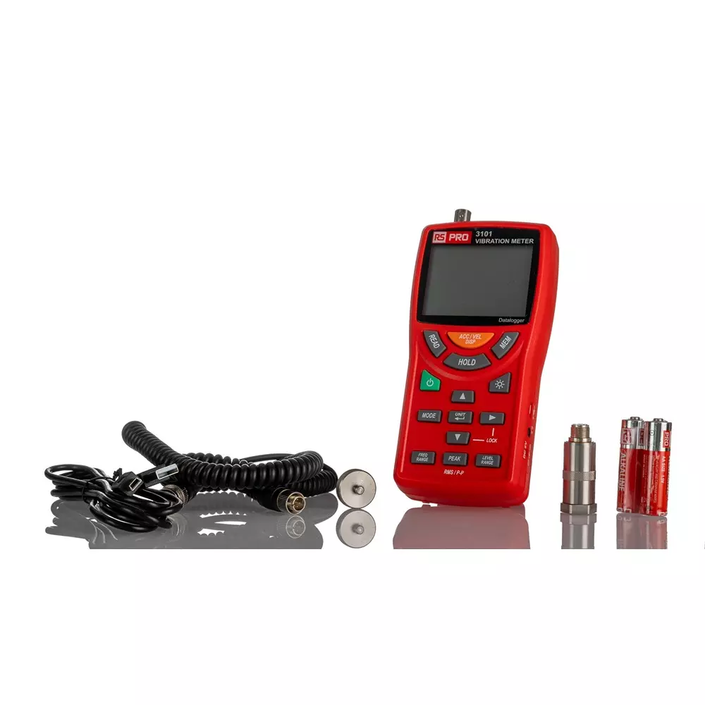 RS PRO Vibration Meter LCD AA 0.02 m/s² 8 h 0.02 mm Tactile, 2543501