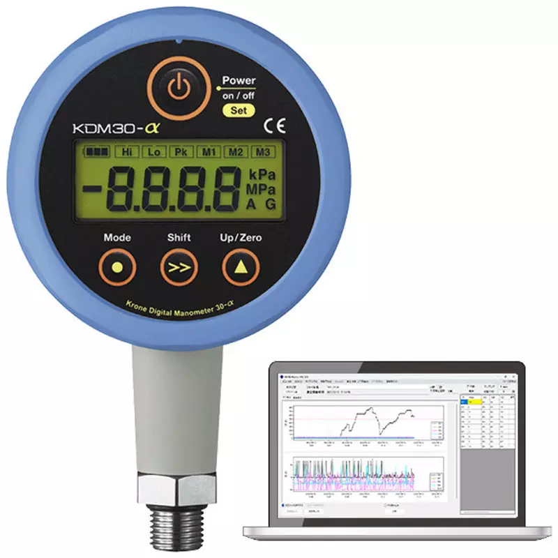 Krone Digital Pressure Gauge 500 kPaG Measurement Range, KDM30α-500kPaG-B-BL-W