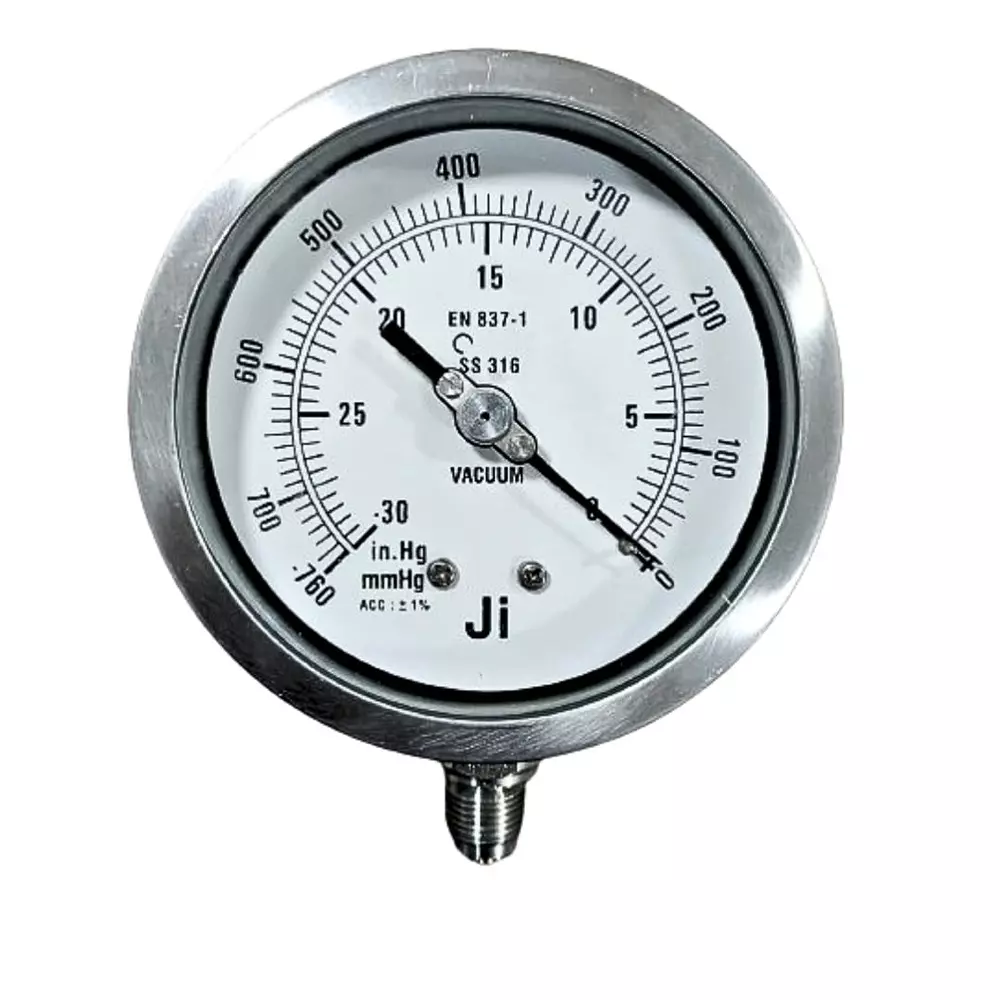 Japsin Instrumentation Industrial Vacuum Gauge Analog Display -760 InHg to 0 Range 100 mm Dial Size for Industrial Use
