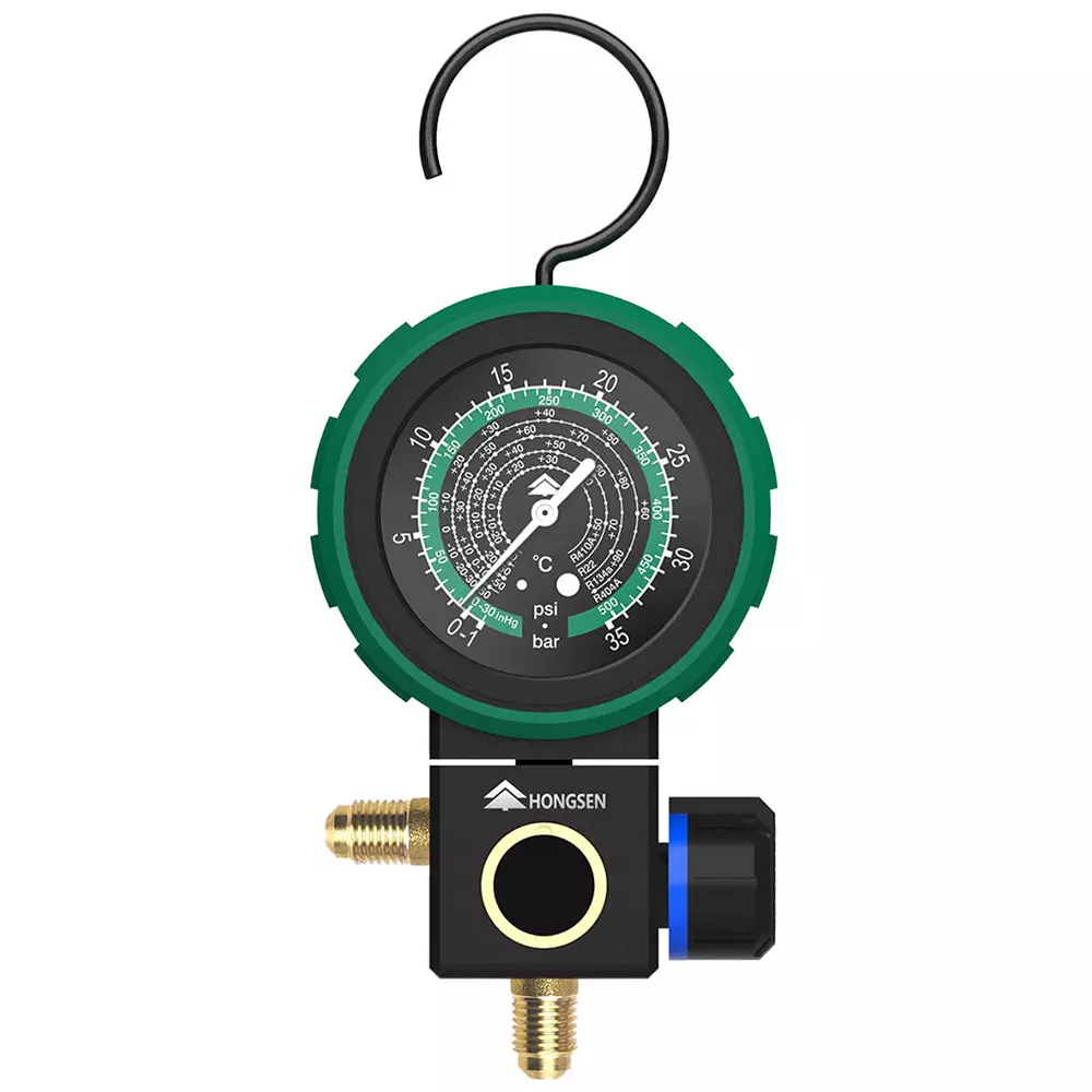 Hongsen Manifold With Gauge L With Rubber Cover Single Gauge 914 mm (36 inch) Hose 4000 PSI, HS-M480AL-36"