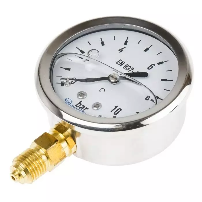 Bourdon G 1/4 Analogue Pressure Gauge 10 Bar Bottom Entry 63 mm Outside Diameter, MIT3D22B22