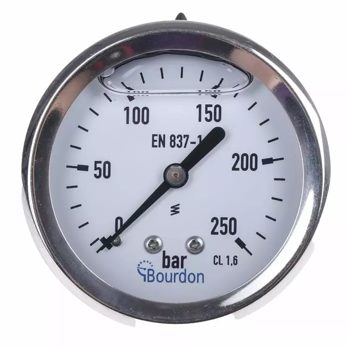 Bourdon G 1/4 Analogue Pressure Gauge 250 Bar Back Entry 63 mm Outside Diameter, MIT3F22B35