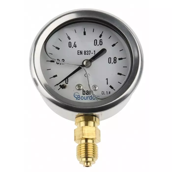 Bourdon G 1/4 Analogue Pressure Gauge 1 Bar Bottom Entry 63 mm Outside Diameter, MIT3-D22.B15