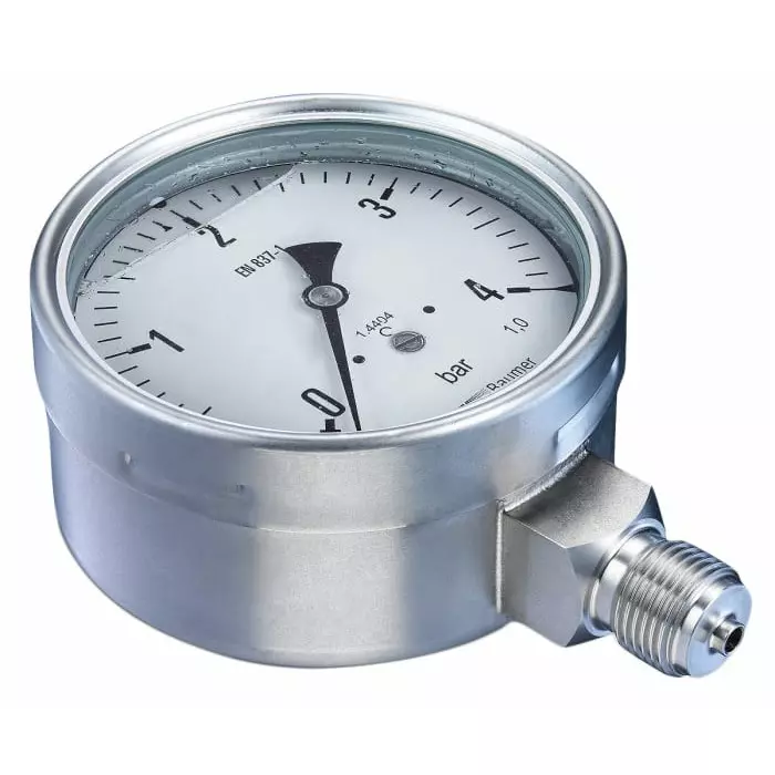 Bourdon Analogue Pressure Gauge 25 Bar Bottom Entry 100 mm Outside Diameter With RS Calibration, MEX5D31B26