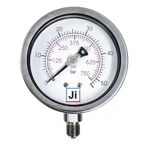Japsin Instrumentation Industrial Pressure Gauge Analog Display 0 to 50 Bar Range 100 mm Dial Size for Industrial Use