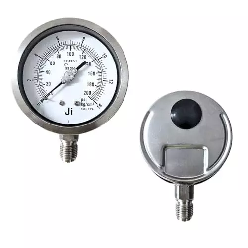 Japsin Instrumentation Industrial Pressure Gauge Analog Display 100 mm Dial Size 0 to 14 Kg/cm² Range for Industrial Use