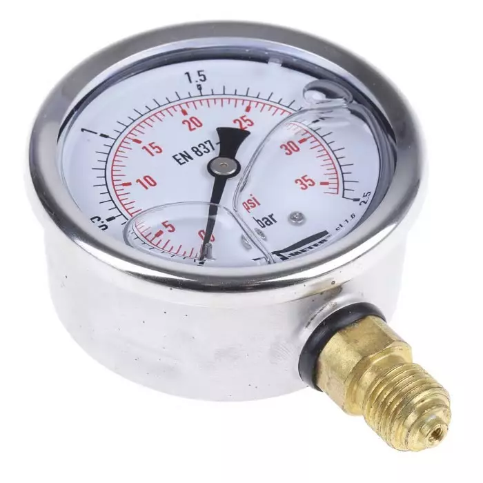 Sferaco G 1/4 Analogue Pressure Gauge 2.5 bar Bottom Entry 63 mm Outside Diameter With RS Calibration, 1613003