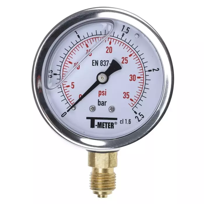 Sferaco G 1/4 Analogue Pressure Gauge 2.5 bar Bottom Entry 63 mm Outside Diameter With RS Calibration, 1613003