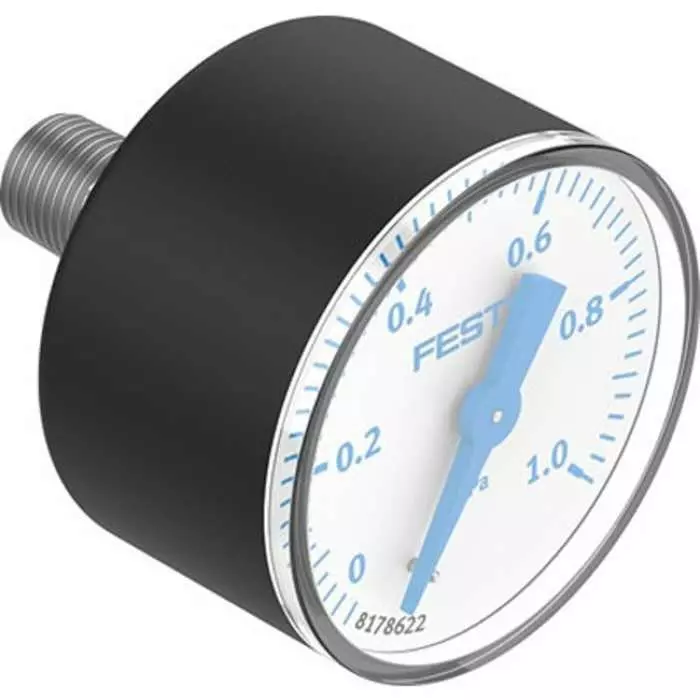 Festo R 1/8 Analogue Pressure Gauge 0 bar Inline 39 mm Outside Diameter, PAGN-40-1M-R18-1.6-CPA