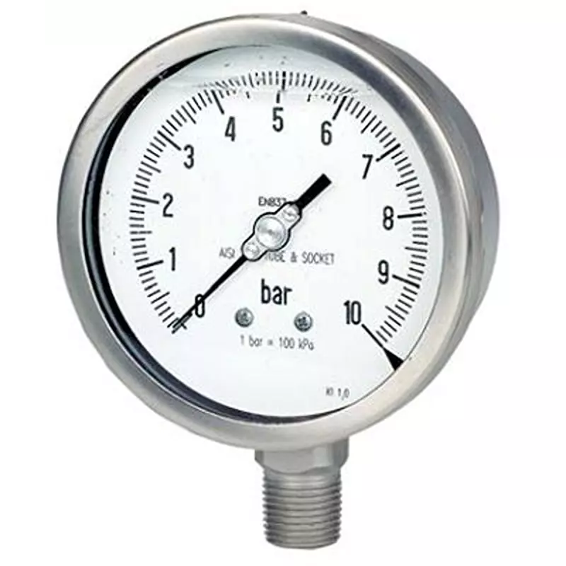 RS PRO Pressure Gauge -1 bar to 1 bar Stainless Steel 100 mm OD Bottom Entry Mount, 180006