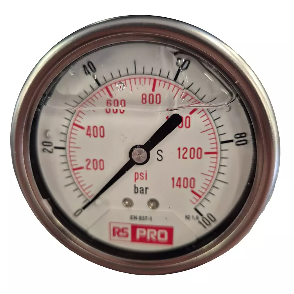 RS PRO Pressure Gauge 0 bar to 100 bar Stainless Steel 63 mm OD Bottom Entry Mount, 179978