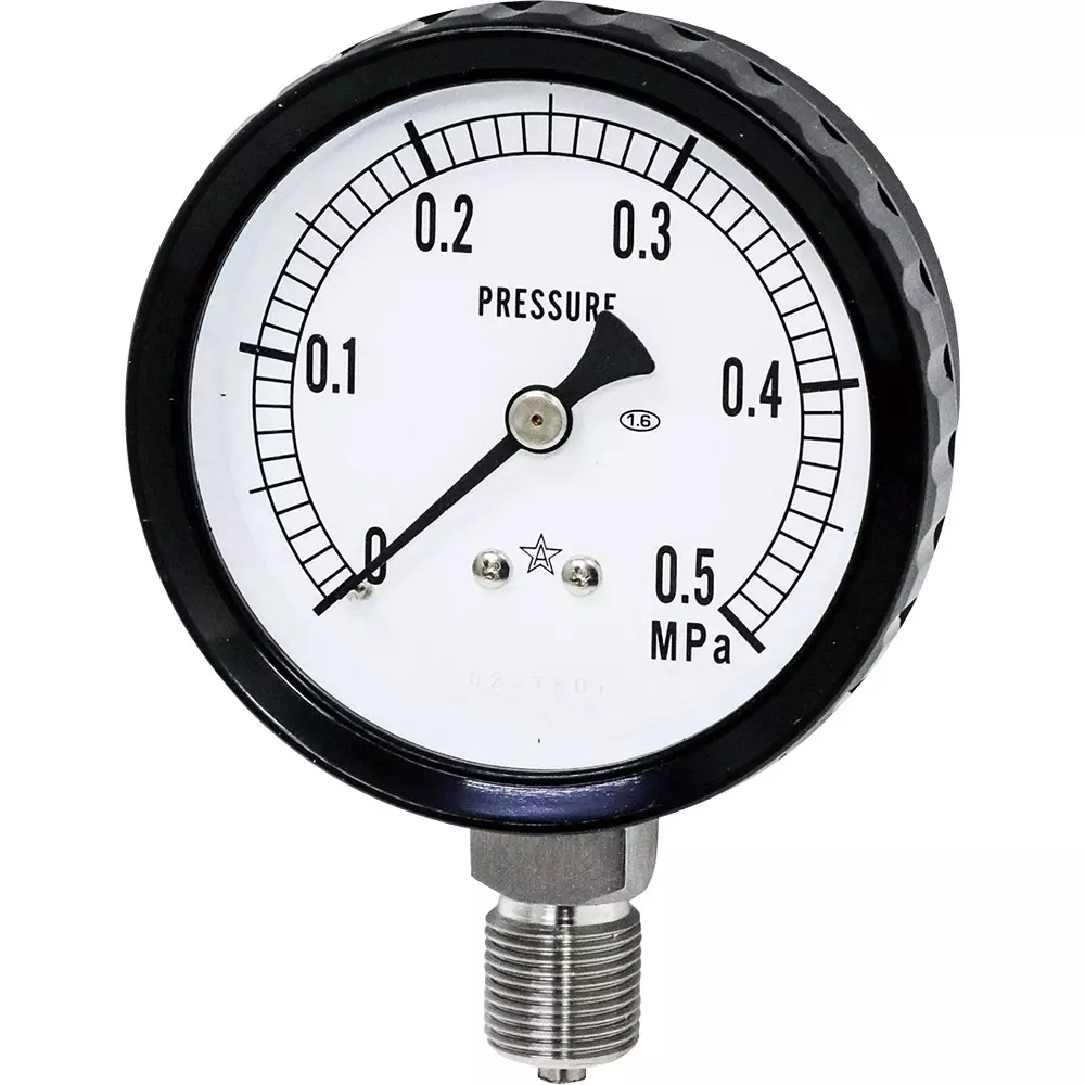 MIGISHITA SEIKI Pressure Gauge 0.01 MPa Minimum Scale, AT3/8x75x0.5MPa-SET