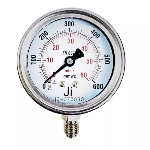 Japsin Instrumentation Capsule Pressure Gauge Analog Display 63 mm Dial Size 0 to 600 mm Wc Range for Industrial Use
