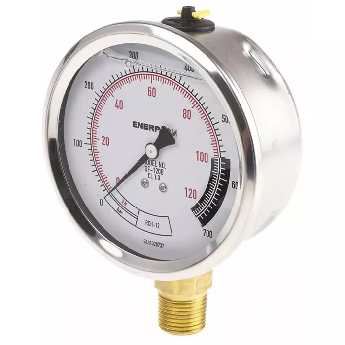Enerpac Analogue Pressure Gauge 700 bar Bottom Entry 100 mm Outside Diameter UKAS, GF120B