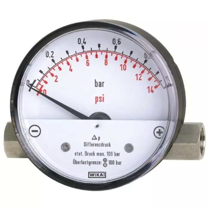 WIKA Analogue Differential Pressure Gauge G 1/4 2bar Side Entry 80mm Outside Diameter, 67232604