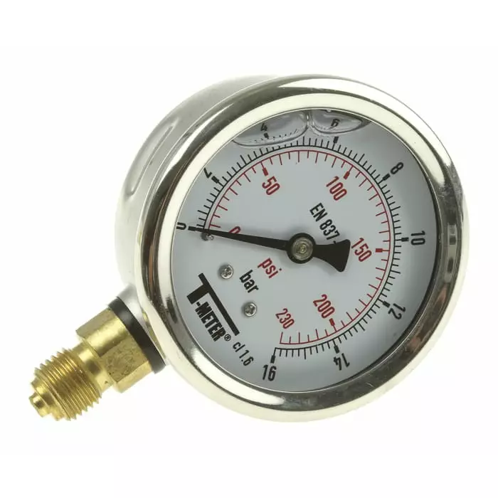 Sferaco G 1/4 Analogue Pressure Gauge 16 bar Bottom Entry 63 mm Outside Diameter UKAS, 1613007