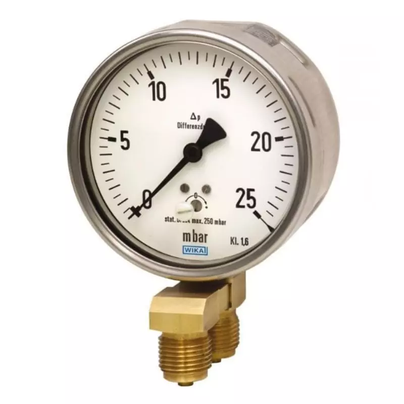 WIKA Analogue Differential Pressure Gauge G 1/2 60mbar Bottom Entry 160mm Outside Diameter, 66030331