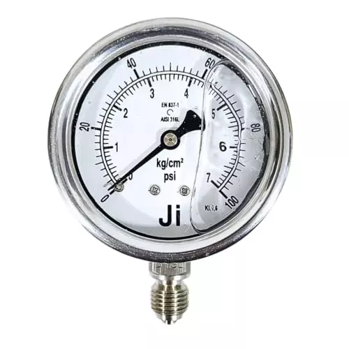 Japsin Instrumentation Industrial Pressure Gauge Analog Display 0 to 7 Kg/cm² Range 63 mm Dial Size for Industrial Use